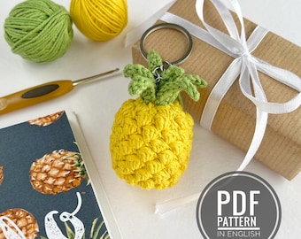 Gehaakte ananas sleutelhanger Amigurumipatroon Pluche sleutelhanger bedel Fruit haakpatroon PDF Tas bedel gehaakte auto hangende gevulde sleutelhanger