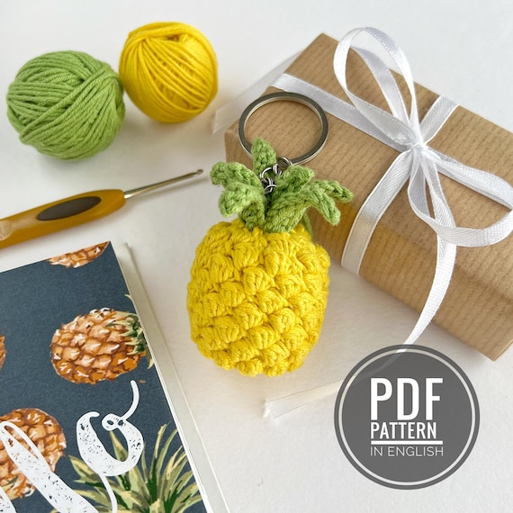 Pineapple crochet keychain Amigurumi pattern Plush keychain charm Fruit crochet pattern PDF Bag charm Crochet car hanging Stuffed keychain