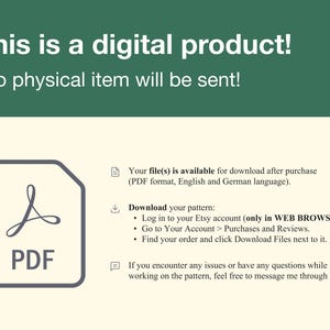 May include: A digital product download instruction page with a PDF icon and text that says "This is a digital product! No physical item will be sent!"  The page also includes instructions on how to download the file after purchase.