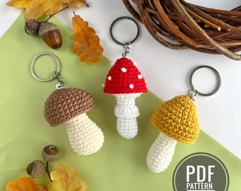 Paddenstoelen haakpatroon zonder naaien Sleutelhanger amigurumipatroon Gehaakt ornament met paddenstoel Tasbedel Autohanger