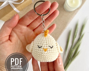 かぎ針編みの鳥の模様のキーホルダー、編みぐるみのハート、かぎ針編み