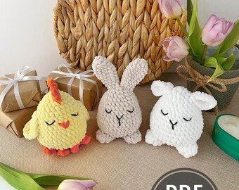 Easter eggs crochet pattern Bunny plush Crochet chicken Crochet sheep Easter decorations amigurumi pattern