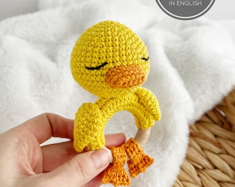 Häkelanleitung für eine Babyrassel mit Ente, Amigurumi-Enten-Plüschtier, gehäkelte Enten-Beißringe, Stofftiere