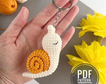 Chaveiro de crochê de caracol, padrão Amigurumi em PDF, tutoriais de chaveiro de pelúcia de caracol, padrão de crochê de caracol para bolsa, enfeite de crochê para carro.