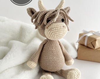 Highland сow crochet pattern, Amigurumi cow plush, Farm animal toy, Cute cow toy, Digital Download English