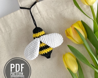 Bee crochet keychain pattern Amigurumi honey bee keychain charm Crochet car hanger bumble bee