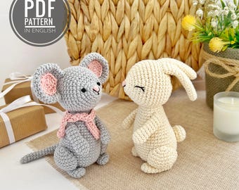 Gehaakt konijntjepatroon Muis amigurumipatroon Gehaakte dieren pluche Rat haakpatroon Konijn (pdf-patroon)