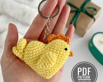 Patroon gehaakt kipornament Amigurumi sleutelhanger bedel kip pluche Gehaakte hart sleutelhanger kuiken zelfstudie gehaakt ornament