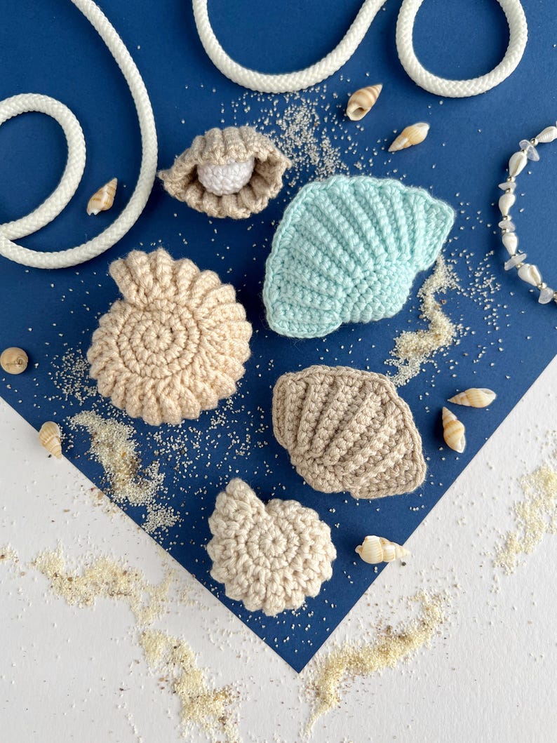 12 i 1 virkmönster för hav, Amigurumi-nyckelring och väskberlock i PDF-format, sköldpadda, maneter, sjöstjärna, snäckskal, sjöhäst, fisk, virkning med havsliv bild 10