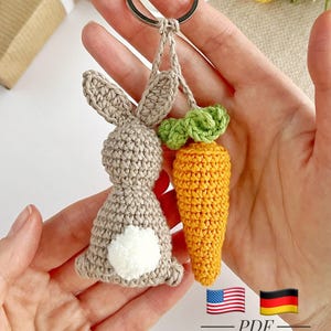 Gehaakt patroon konijntje en wortel Pluche sleutelhanger gehaakt konijn Autohanger of tasbedel