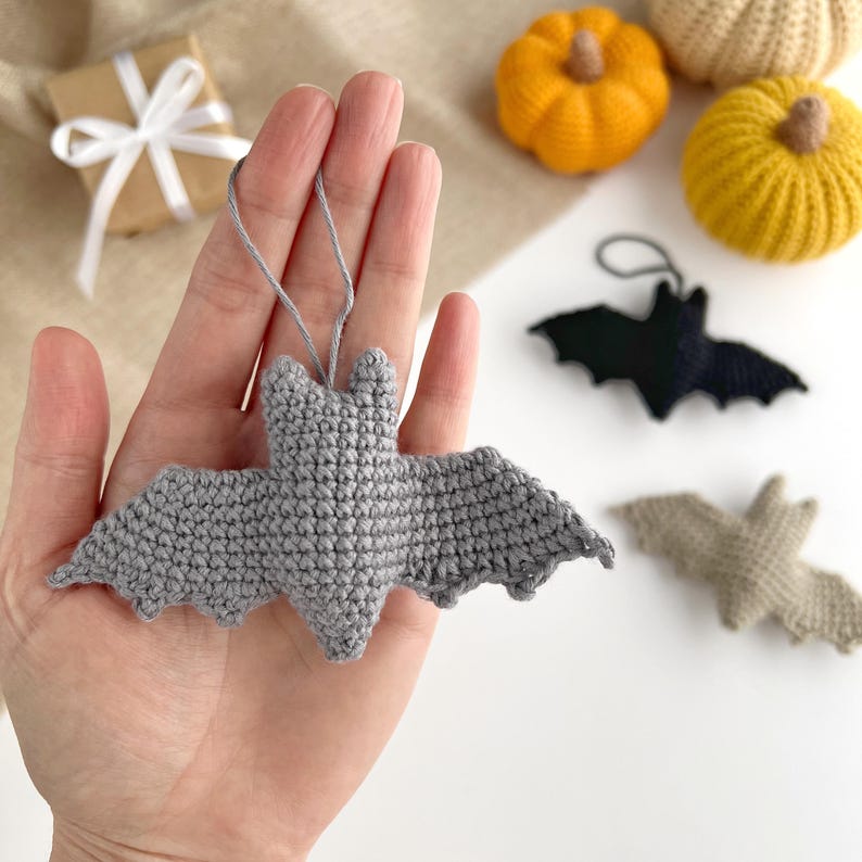 PDF crochet tutorial for Halloween bat, amigurumi bag charm or home decor