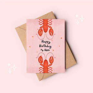 Tarjeta de felicitación con ilustración de langosta "Feliz cumpleaños, mi langosta" / Tarjeta A6 con un divertido y lindo juego de palabras - Tarjeta de cumpleaños