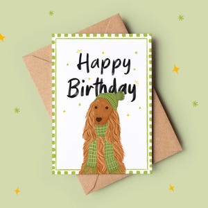 Cocker anglais en tricot / carte d'anniversaire pour les amoureux des chiens, jolie illustration de chien original et drôle, carte de voeux A6 par The Mundane