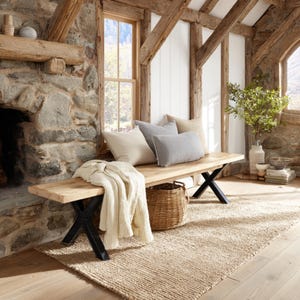 Minimalist Solid Wood Bench – Scandinavian Design Entryway or Bedroom Bench – Handmade Furniture