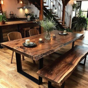 Custom Rustic Dining Table | Walnut Wood Handmade Table | Solid Farmhouse Kitchen Decor