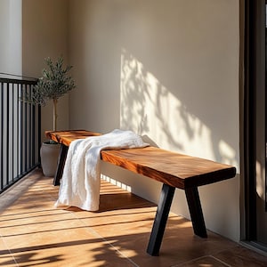 Rustic Wooden Bench for Entryway or Bedroom – Natural Oak or Walnut Finish – Minimalist Handmade Design