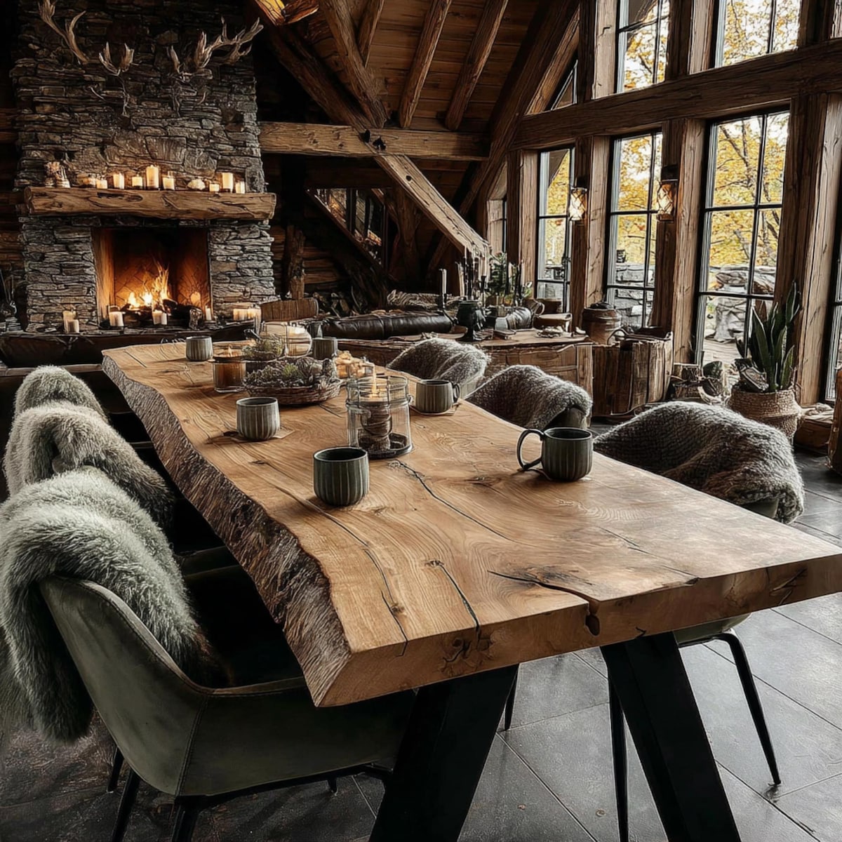 Custom Farmhouse Dining Table – Solid Walnut Slab – Handmade Rustic Kitchen Table – Live Edge Furniture - Etsy