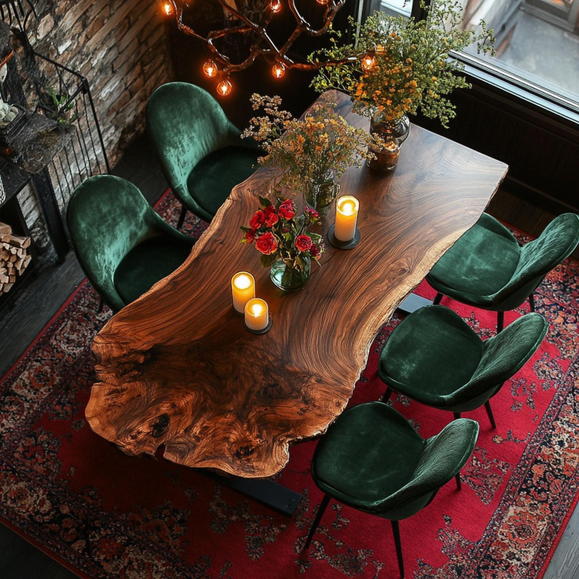 Custom Handmade Dining Table – Rustic Walnut Wood – Farmhouse Kitchen Furniture – Solid Wood Table