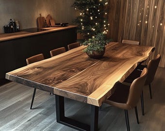 Custom Farmhouse Dining Table | Rustic Walnut Wood | Handmade Solid Wood Table