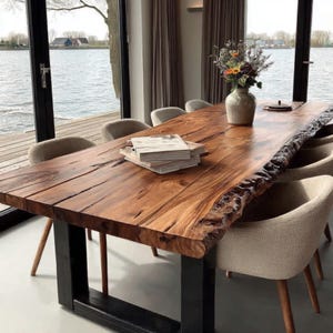 Handmade Solid Walnut Dining Table: Rustic Farmhouse Kitchen Furniture