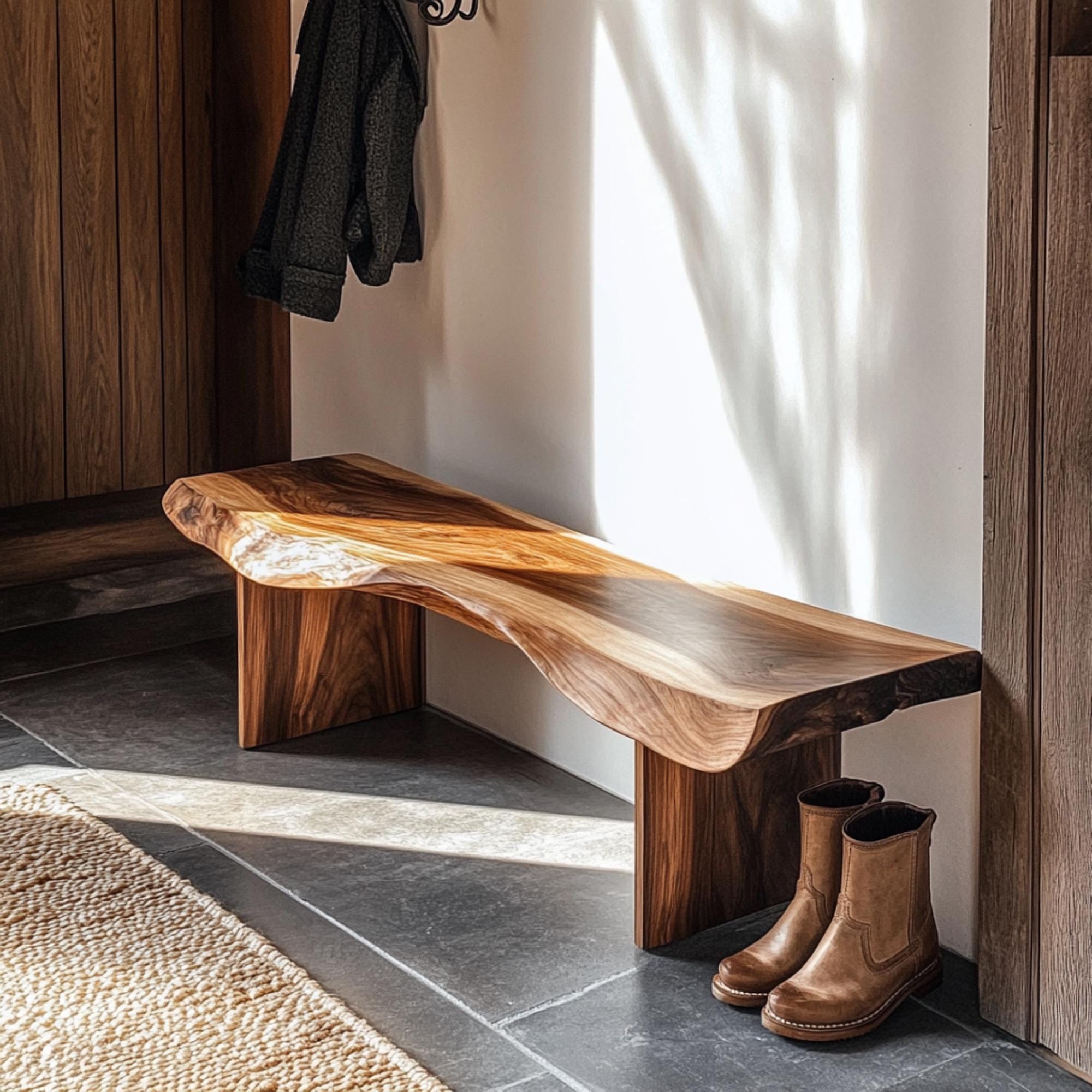 Handmade Live Edge Walnut Bench: Rustic Solid Wood Seating - Etsy