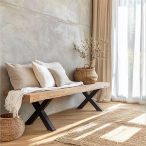 Rustic Wooden Bench for Entryway or Bedroom – Natural Oak or Walnut Finish – Minimalist Handmade Design