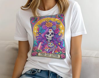 Tarot Kattälskaren T-shirt för kvinnor, rolig damtröja mammapresent, casual topp, tröja och hoodie finns, mystisk topp, andlig