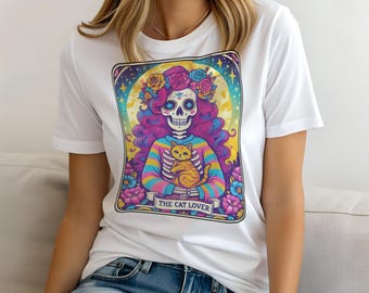 Tarot Kattälskaren T-shirt för kvinnor, rolig damtröja mammapresent, casual topp, tröja och hoodie finns, mystisk topp, andlig
