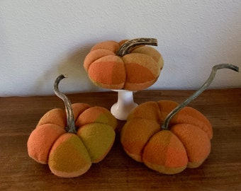 Handmade Wool Plaid Pumpkin Shelf Sitters Pillows Tiered Tray