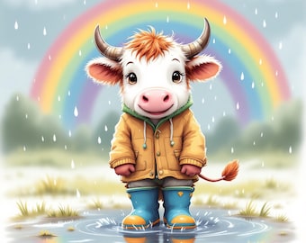 Baby Highland Cow Clipart |5 High Quality JPG's| Digital Download | Cute Animal Art | Baby Cow Illustration | Junk Journals | Printable Art