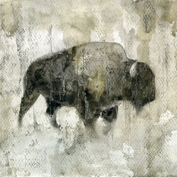 Bison-Malerei, Original-Aquarellmalerei, Tiermalerei, Tische Lack, die Sie mit 10x10inch bemalen