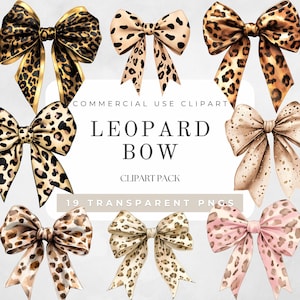 Clipart de lazo de leopardo, estampado de leopardo, diseño de lazo de moda, lazos coquetos PNG, lazos con estampado animal, lazos de sublimación, clipart para uso comercial