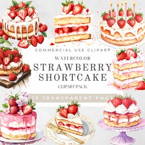 Strawberry Shortcake Clipart Aquarelle, Food Dessert Clipart, Strawberry Cake Decor And Shirt, Clipart pour un usage commercial, PNG transparents