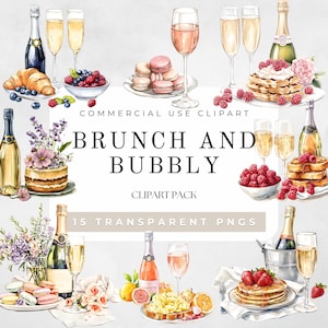 Brunch And Bubbly Clipart Watercolor, Bridal Shower Brunch Invitation, Mothers Day Brunch Invitation, Wedding Bar Menu, Signature Drink