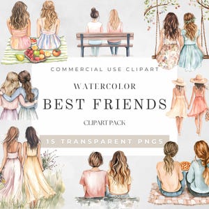 Clipart "Migliori amiche" in acquerello, PNG "Migliori amiche", Clipart "BFF", Clipart "Soul Sisters", Clipart "Amicizia", Clipart "Donna pastello", Download digitale