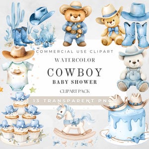 Clipart di cowboy per baby shower, clipart di cowboy per neonato, arte per cameretta in stile western, neonato del selvaggio West, orsacchiotto western in formato PNG, download digitale