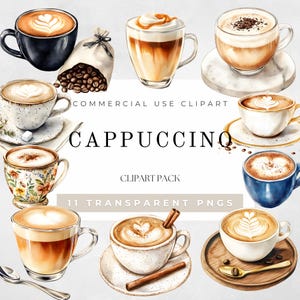 カプチーノ コーヒー クリップアート 水彩画、コーヒー マグ昇華デザイン、コーヒー アート デジタル ステッカー、コーヒー PNG デジタル プランナー、コーヒー カート