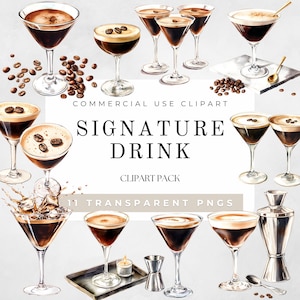 Bebida de assinatura Clipart Aquarela, Arte de Martini Expresso, Menu de Bar de Bebidas de Assinatura, Clipart de Coquetel de Assinatura, Menu de Coquetel de Bar de Casamento