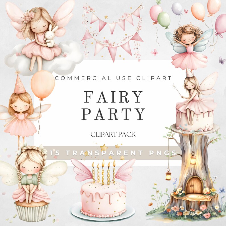 Fairy Party Clipart PNG Set | Fairy Birthday Clipart for Girls | Cute ...