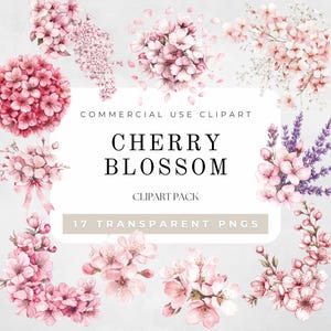 Watercolor Cherry Blossom Clipart, Cherry Blossom Clipart, Spring Flowers Clipart, Cherry Blossom Art, Floral Frames, Pink Flower Bouquet