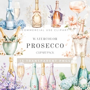 Prosecco Clipart Watercolor, Beverage Clipart, Bar Menu,Pearls And Prosecco, Petals And Prosecco,Clipart for Commercial Use,Transparent PNGs