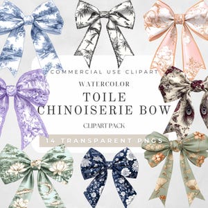 Chinoiserie PNG, clipart met bloemenprintstrik, clipart met blauwe strikken, PNG met roze strik, clipart met bruiloftsstrik, wanddecoratie met chinoiserie, digitale download