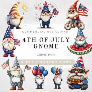 Clipart de gnome du 4 juillet, PNG du 4 juillet, T-shirt gnomes avec drapeau américain, PNG du jour de l'Indépendance, Clipart du Memorial Day, 4 juillet amusant