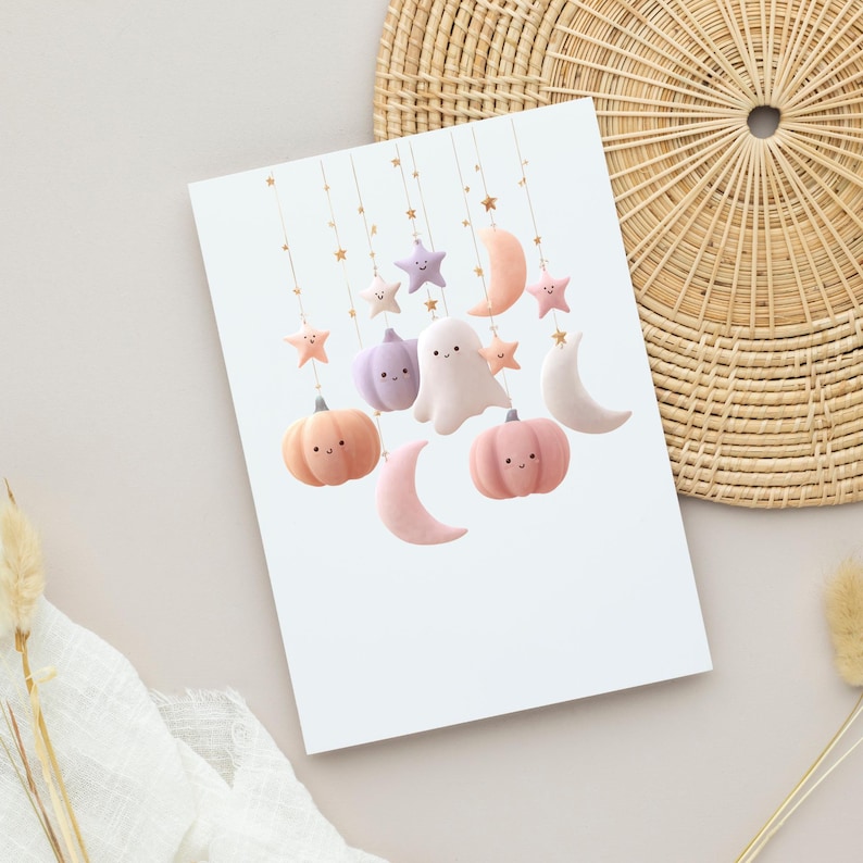 Add a touch of spooky sweetness to your designs with this Halloween baby shower clipart bundle featuring cute pastel ghost PNGs, pumpkin baby shower elements, kawaii nursery graphics, and soft Halloween illustrations for invitations, gender-neutral party decor, and fall-themed baby celebrations.
Inside, you’ll find adorable Halloween-themed baby items like ghost balloons, baby bottles with wings, pastel pumpkins, sweet ghost characters, starry mobiles — all in a soft and dreamy palette.