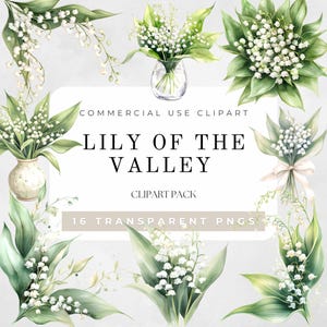 Clipart de muguet aquarelle, conception de sublimation de fleur du mois de naissance, invitation de mariage de muguet, compositions florales