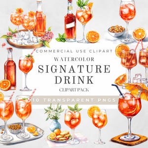 Clipart aquarelle boisson signature, clipart cocktail d'été, panneau boisson signature, cocktails signature PNG, Aperol Spritz, téléchargement numérique