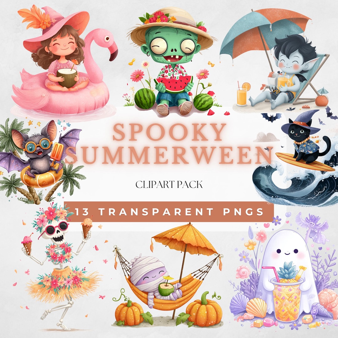 Spooky Season Summerween Clipart Kawaii Summer Halloween PNG Trick or ...