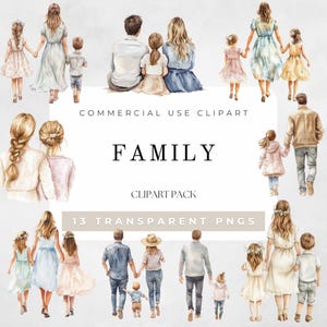 Clipart di famiglia ad acquerello, illustrazione di ritratto di famiglia, clipart di coppia, clipart per la festa della mamma, clipart per la festa del papà, mamma PNG, download digitale
