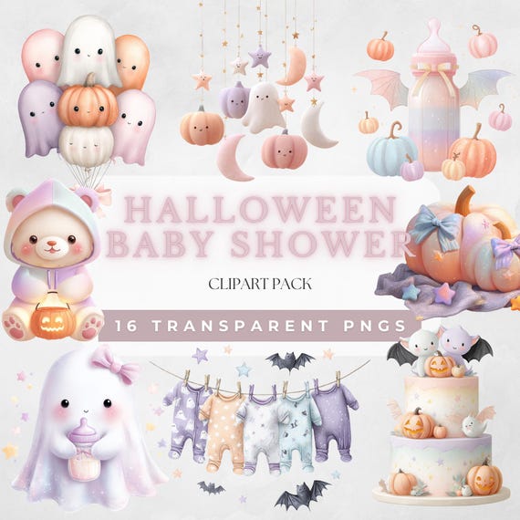 Halloween Baby Shower Clipart Cute Spooky Season Baby PNG Pastel Halloween PNG Halloween Nursery Clipart Cute Ghost Digital Download