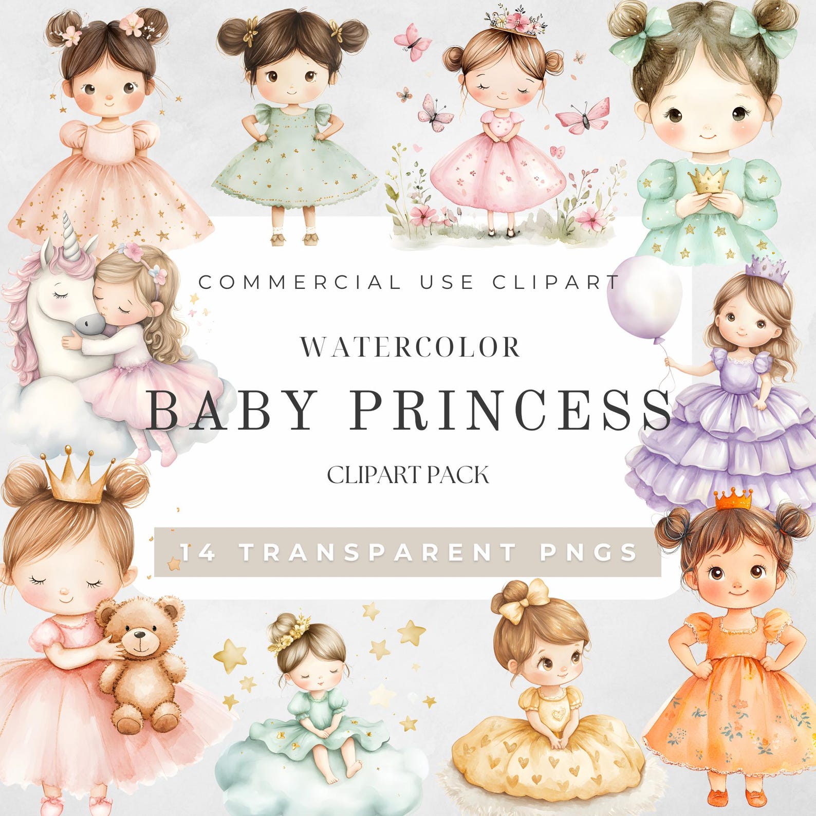 Baby Princess Watercolor Clipart, Pink Princess Clipart, Little ...